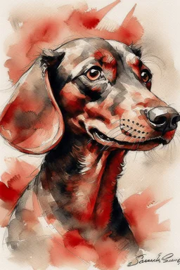 Watercolour Portrait of a happy dachshund in the style of Yoji Shinkawa, Guy Denning, Florian Nicolle, Willem Haenraets