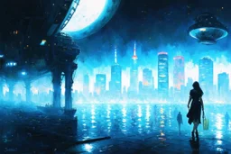 Night, City, sci-fi, future, claude monet impressionism paintings