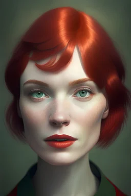 A woman with short red hair