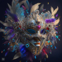 Mask of power. sly expression. digital airbrush, backlighting, chiaroscuro, intricate details, 3d render, lens flare, Venetian mask, plague doctor, filigree, feathers, gemstones, flowers, disco ball, hidden meanings, occult, esoteric, lego bionicle, by paul rubens.4k, full detail, high resolution, digital art, anime