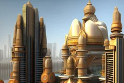 Grand scale Indian city, modern futuristic, inspired by hindu Architecture, show skyline, entire city, modernized glass structures with hint of hindu Architecture desgins. Glass buildings