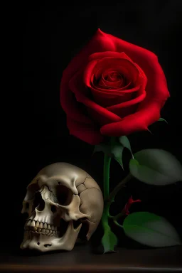 A red rose and a skull