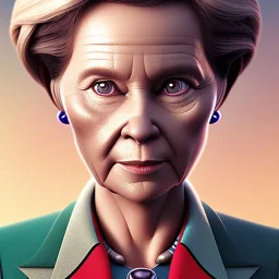 Ursula von der Leyen, 3d animation, Pixar Studio movie style, pixar's UP style, rounded face, wrinkles, circular reflective eyes, large cheekbones, huge forehead, huge haircut, unreal engine cinematic smooth, cartoonish, portrait of a politician,