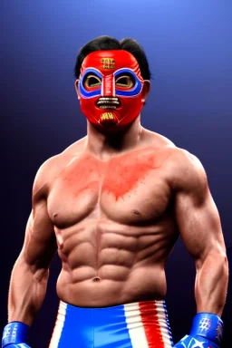 realistic image of joe biden as a mexican wrestling fighter posing, Mexican eyes wrestling mask, red and blue breeches, retro style, 80s, vibrant color, highly detailed, sky background, concept art, unreal engine 5, god rays, ray tracing, RTX, lumen lighting, ultra detail, volumetric lighting, 3d, finely drawn, high definition, high resolution.