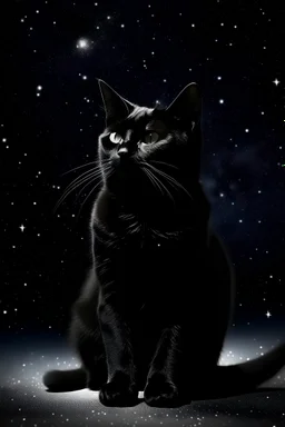 Space, black cat, stars, alone