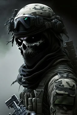 A soldier in the game modern warfare, he wears a black skull helmet that covers his face. He is a sniper, but can also run point. His call sign is Wraith.