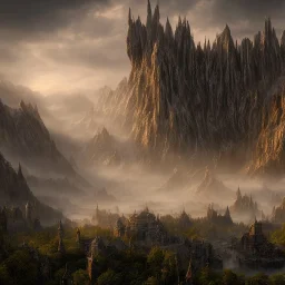 lord of the ring, biggest dark fortress, in the morning, 8k, finely detailed, photo realistic