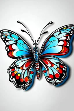 (white background. 3D image. use black outline. Colour. Cartoon style. Bold and clear outline.) Butterfly