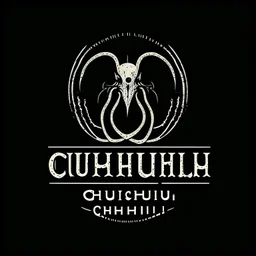 Lovecraftian horror brand by Utamaro, text "CTHUHLU, INC", stylish, minimal