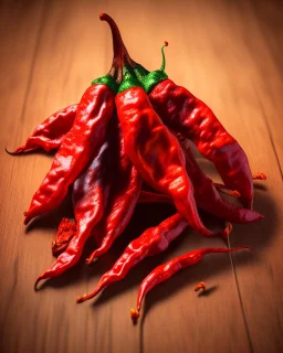 Dried hot chili. Realistic photo. HD. Glowing. 3d style