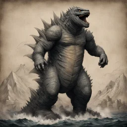 godzilla in the style of leonardo da vinci