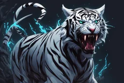 Venom in 8k solo leveling shadow artstyle, white tiger them, neon effect, full body, apocalypse, intricate details, highly detailed, high details, detailed portrait, masterpiece,ultra detailed, ultra quality