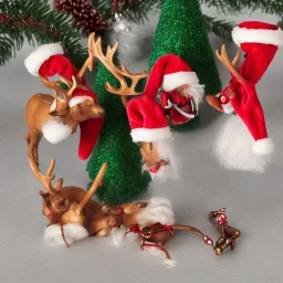 miniature christmas scene santa reindeer drunk