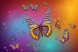 opening to the soft pink and blue crystal rise of butterflies on gold background