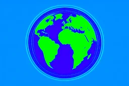 blue and green of a globe with a video play button in the middle