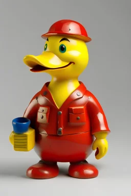 A handyman duck with the couler red and yellow