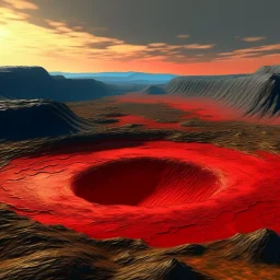 A light red plateau with a molten crater painted by Vincent van Gogh