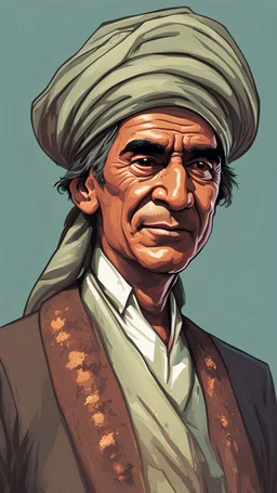 Sheikh Ubeydullah. Kurdish Leader. 2D animated. شیخ عبیدالله نهری color. 1900 AD. Vector, Digital painting, Drawing. Cartoons. illustration.