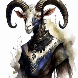 dnd, fantasy, watercolour, large strokes, stylistic, portrait, illustration, dull colours, feminine black goat with breasts in a human medieval suit