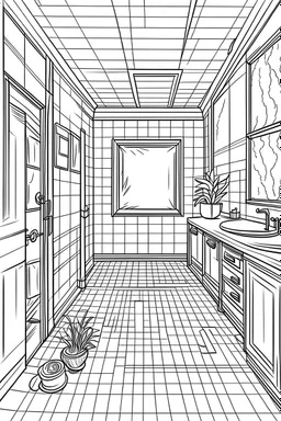 Outline art, simple House interior design, toilet, cartoon style, thick lines, low details, --ar 9:11