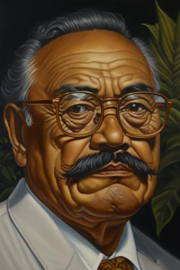 Painting portrait of samoan king with glasses and mustache