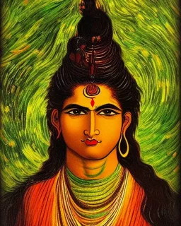 portrait of lord shiva Indian mythology, full, detailed, detailed, god, colour, van gogh