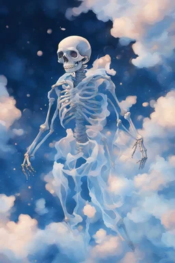 A graceful skeleton demigod floating through a ...