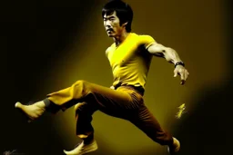 bruce lee,photo realism,in,his,prime,doing,flying,kick