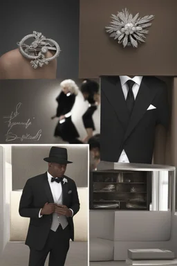 Black tie with silver brooch