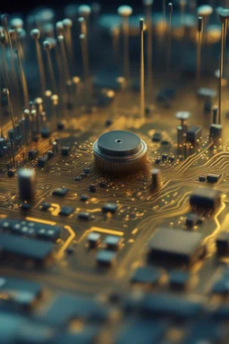 [Tilt-Shift Photography] The circuit board swam into soft focus through the lens, minute details piercing the blurred foreground and background. Golden traces connected components in miniature precision, fibers stretching taut as fairy-line across the substrate. Silicon chips clustered in pleasing arrangement, circuit diagrams etched upon them in intricate patterns too fine for the eye. Mushrooms colonized arrays with pin-prick precision, capped polypores blurring sockets packed with solder ball