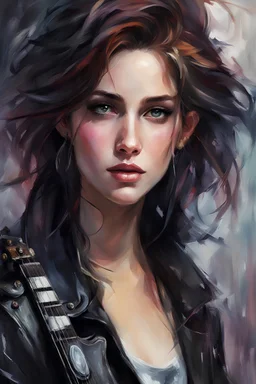 Instead of a jacket now - a torn leather jacket,I pierced my nose, navel and ear!I learned how to play the guitar!Now this is me, so that all people know!, perfect face, character portrait, complex, oil on canvas, masterpiece, expert, insanely detailed, 4k resolution, volegov, charlie bowater, agnes cecile, composition, framing, perfect composition, beautiful detailed complex insanely detailed octane rendering trending on artstation, art photography 8 k, Miki Asai Macro photography, close-up, hy