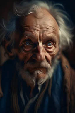 Old man with blue eyes portrait with rock clothes/imagine prompt: by Caravaggio Michelangelo Merisi, Arts and Crafts, Cinematic, 35mm, Wide Angle, Warm Color Palette, Natural Lighting, Mist, Parallax, insanely detailed and intricate, hypermaximalist, elegant, ornate, hyper realistic, super detailed --testp