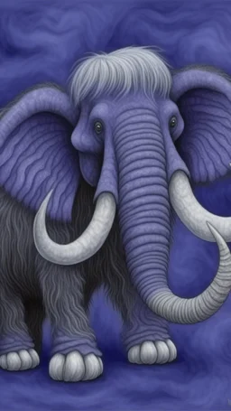 A grayish purple ice elemental woolly mammoth designed in Scandinavian folk art painted by the Limbourg brothers