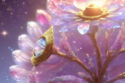 one big crystal subtle flower in a galactic ambiance, transparent petals, delicate colors, in the foreground, with a little beautiful fairy, full of details, smooth, bright sunshine，soft light atmosphere, light effect，vaporwave colorful, concept art, smooth, extremely sharp detail, finely tuned detail, ultra high definition, 8 k, unreal engine 5, ultra sharp focus