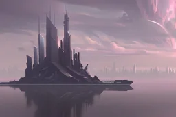 Cloudy day, distant city, ships, epic