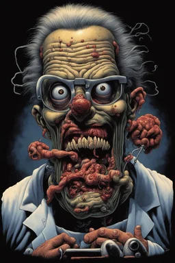 Science experiment Horror surgeon by Richard Corben, Todd Schorr, T-Shirt Design, Black Background