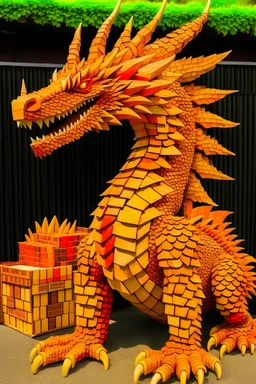 A Dragon made entirely of wood boxes