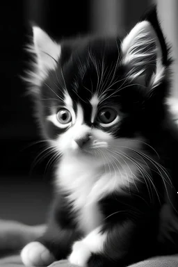 small kitten black and white extra fuzzy