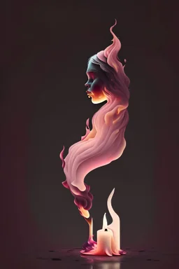 A logo. - 8k A long burning candle with melted wax at the edges, from which smoke of a pinkish color emerges, in the shape of a girl, giving you a sense of relaxation and comfort."