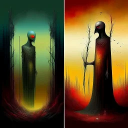 Style by Gabriel Pacheco and VS Gaitonde and Zdzislaw Beksinski and Vladimir Kush, sinister abstract surreal art, a metaphorical representation of the ephemeral parasites confusing death rivalries, gestalt lunatic grass shine, warm colors, surreal masterpiece, dynamic diagonal layout composition, juxtaposition of the uncanny and the banal, sharp focus, never-before-seen composition