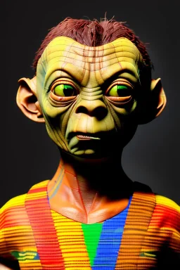 smeagol in Kente clothing, cinematic, ghana colours, african pattern, engraved, high detail