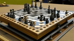 A chessboard with holes in it and Israeli tanks in place of the chess pieces