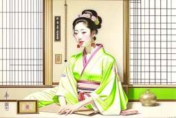 **Orientalism masterpiece of woman in geisha clothes interior is hyper detailed --ar 13:10 --v 5.1