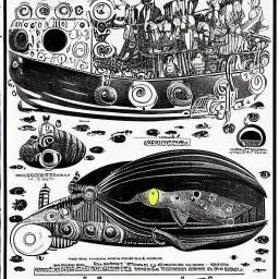 mix between the captain nemo submarine and the beatle yellow submarine by disney in a seabed imagined by winsor mccay