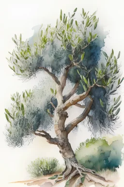 watercolor painting of the most beautiful and majestic olive tree