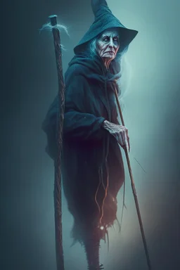 portrait of witch on crutches, trending art, 8k, depth of field, volumetric fog