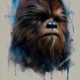 photorealistic and intricate portrait of chewbacca in star wars by Agnes Cecile, deep dark colors, hyperdetailed, 32K, oil on canvas,