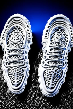 The bottom of the soles of two shoes. The tread pattern is white and made entirely from the shapes of ghosts. Use no more than 4 colours.