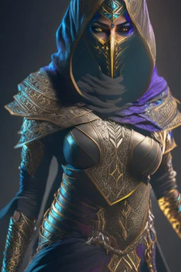 Iconic Arabian assassin, armor, full body, dark, stunning portrait, dynamic shot, vivid, richly saturating colors, legs, full face, cinematic atmosphere, immersive,, complex shadows, reflections, octane rendering, hyper-realistic, unparalleled detail Her, 8K, Groundbreaking, Epitome of Concept Art, Material-Based Rendering, Dynamic Angles, Complex Textures, Subsurface Dispersion, Timeless Masterpiece, AI-Enhanced, GAN, Ray Tracing, Depth of Field, Riding a Horse