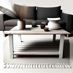 a picture for a webshop for a cozy nordic design coffee table in wood with a rustic feeling in neutral colors. The picture has a white background.